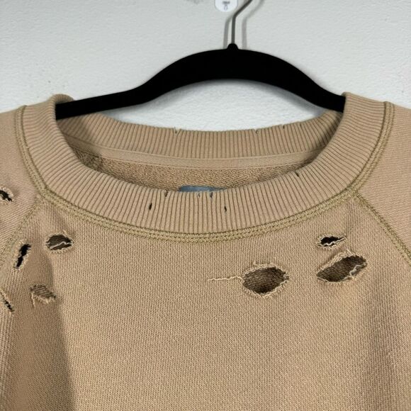 Aerie Distressed Crew Neck Sweatshirt Tan Brown Oversized Size XS - Picture 2 of 7